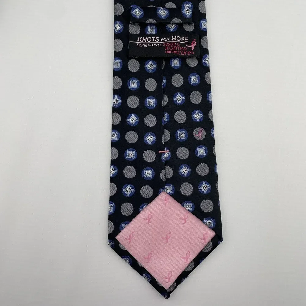 KNOTS‎ FOR HOPE Men's Silk Designer Necktie Black/Blue Geometric 62